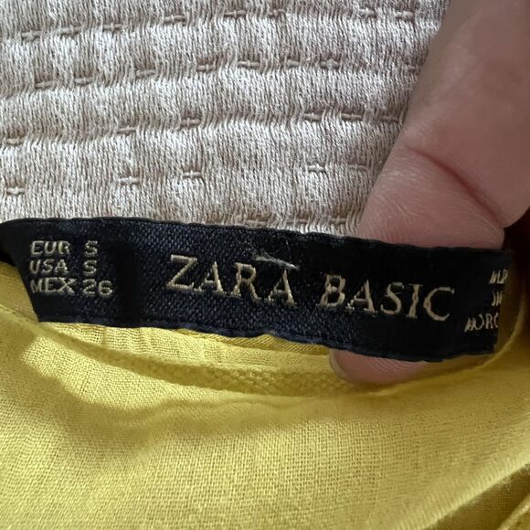 Zara Basic Shirt Womens Small Yellow Crochet Lace Bib Sleeveless Embroidered - Picture 6 of 10
